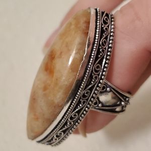 New Huge Sunstone 925 Silver Statement Ring.